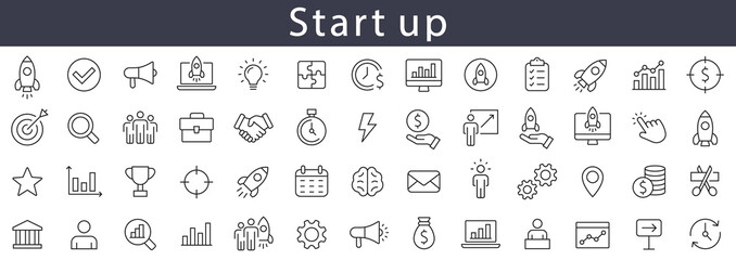 Fototapeta na wymiar Start up line icons set. Startup Launch symbol collection vector