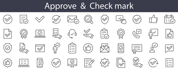 Approve thin line icons. Checkmark icon. Approved, Check symbol vector illustration