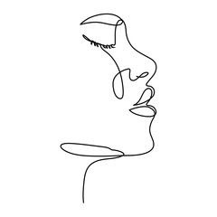 Continuous line drawing Woman face Typography for textiles, simplicity and abstraction.