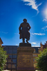 Denkmal Johann Wolfgang Goethe auf dem Naschmarkt in Leipzig, Sachsen, Deutschland	