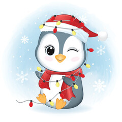 Cute Penguin and Bulb Christmas. Christmas season