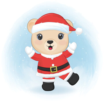 Cute Bear in santa costume Christmas season illustration