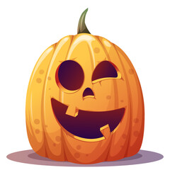 Orange pumpkin for Halloween with a cheerful face on an isolated background. Halloween holiday symbol. Vector illustration