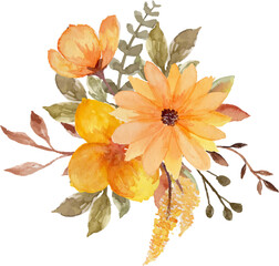 Orange Watercolor Floral Bouquet