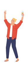 Obraz premium Cheerful man with glass. Friend congratulation anniversary, vector illustration