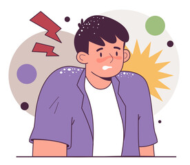 Dandruff. Skin flakes, character with itchy and dry scalp. Stressed