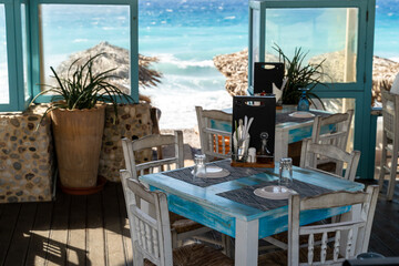 Table in a cozy cafe by the sea