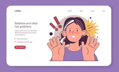 Premature graying of hair web banner or landing page. Anxious woman