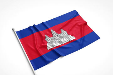 Cambodian Flag is Laying on a White Surface