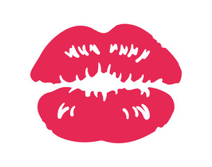 Kiss imprint. Pucker lip girl makeup kissing, silhouette, vector illustration