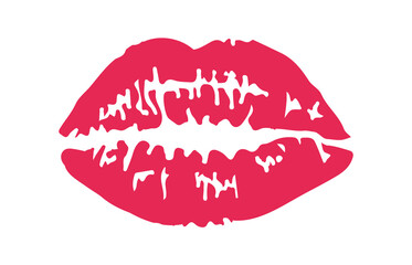 Kiss trail. Lipstick mark, pink mouth romantic lovers, silhouette, vector illustration