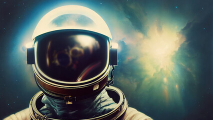 Astronaut in space suit isolated on  space background. Science fiction wallpaper