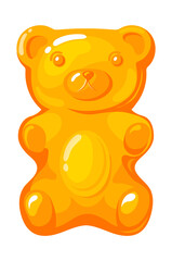 Marmelade bear. Orange gummie gelatin dessert, cartoon vector illustration