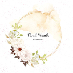 Pretty Rustic White Watercolor Floral Arrangement With Golden Frame