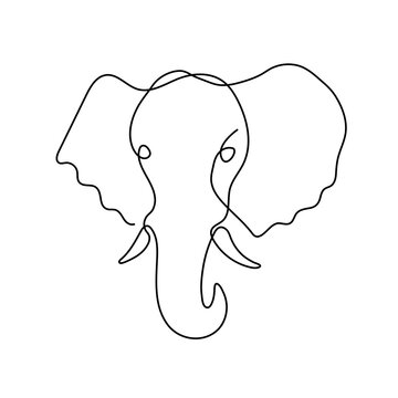 Continuous line elephant head. Single line vector illustration.