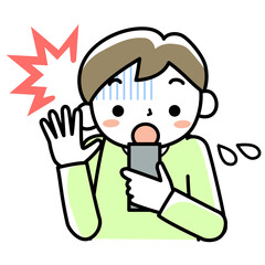 スマホを見て顔色が変わる男の子の上半身