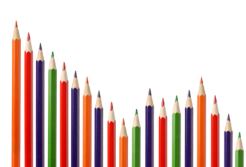 Business graph illustrating decrease made up of colored pencils