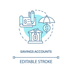 Savings accounts turquoise concept icon. Interest bearing deposit. Business banking abstract idea thin line illustration. Isolated outline drawing. Editable stroke. Arial, Myriad Pro-Bold fonts used