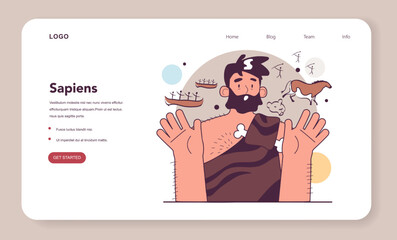 Prehistoric art. Caveman process simple illustration, animal and people figures