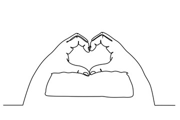 Continuous Line I Love Vector Sketch - Man Hands Showing Heart