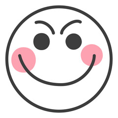 Evil grin emoticon. Smiling face expression in line style