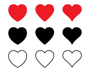 Red, black and outline heart icon, love icon