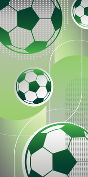 Sporty bright background with soccer balls and gradient colors. Vector illustration
