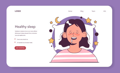 Drooling during sleep web banner or landing page. Female character