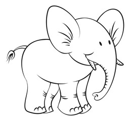 Cute elephant in kid coloring book style. Wild animal icon
