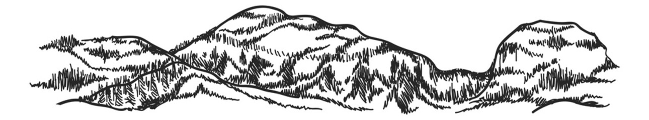 Hill range sketch. Mountain landscape. Nature symbol