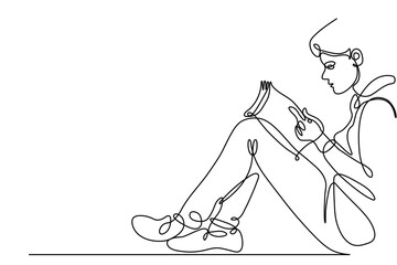 Continuous line Man sitting reading a book