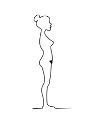 Continuous line Nude woman body On a white isolated background Vector illustration