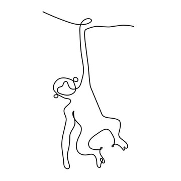 Continuous line monkeys hanging trees