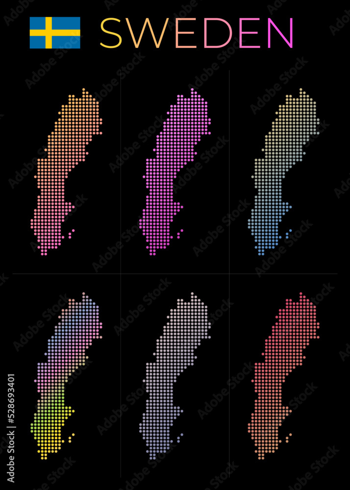 Poster sweden dotted map set. map of sweden in dotted style. borders of the country filled with beautiful s