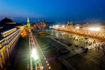 Obraz premium Panoramic view area of the Red Square in Moscow, Russia. View from Kremlin fortress wall