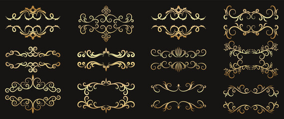 Luxury black ornate invitation vector set. Collection of ornamental curls, dividers, border, frame, corner, components. Set of elegant design for wedding, menus, certificates, logo design, branding.