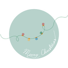 Merry Christmas card with a garland of lights on a white background. Element for design, logo, congratulations