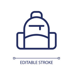 School backpack pixel perfect linear ui icon. Rucksack for high school, college students. GUI, UX design. Outline isolated user interface element for app and web. Editable stroke. Arial font used