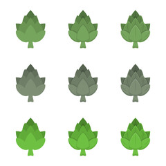 A vector drawn artichoke illustration with various colors and amount of details