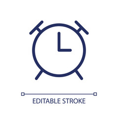 Alarm clock pixel perfect linear ui icon. Wake up in morning routine. Boosting alertness. GUI, UX design. Outline isolated user interface element for app and web. Editable stroke. Arial font used