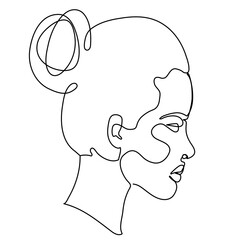 Continuous line Profile of a beautiful girl Beautiful picture of a young girl with line icon or logo.