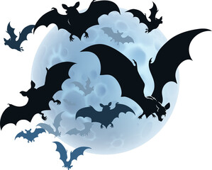 A Halloween background featuring vampire bats and a full moon