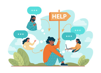 Support concept. Character help each other in solving problems.