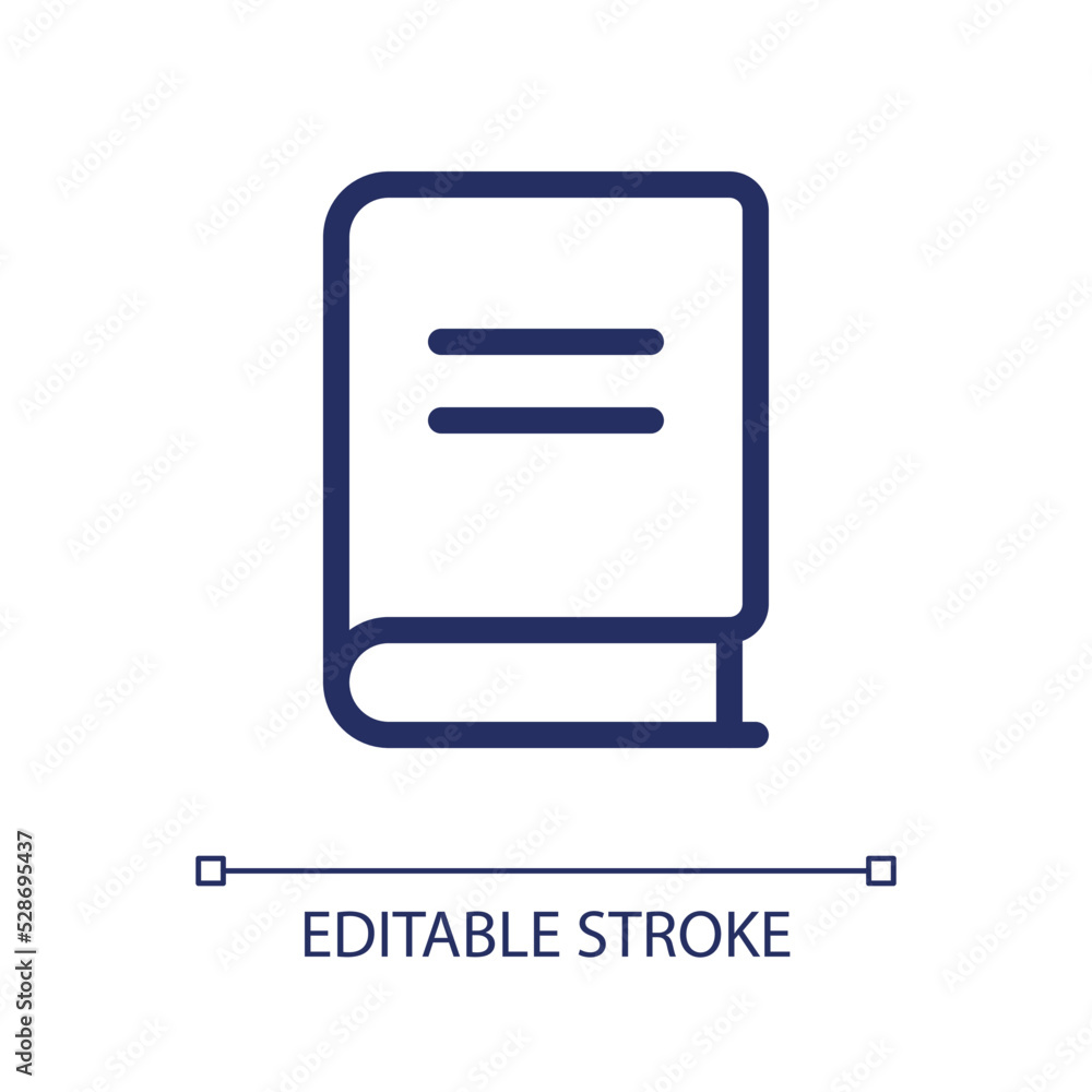 Poster closed book pixel perfect linear ui icon. educational material. learning resource. library. gui, ux 