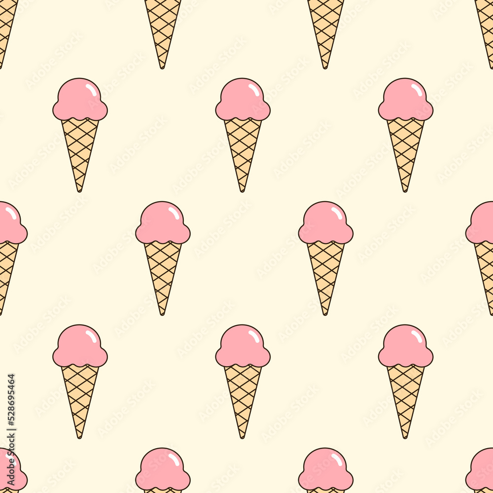 Poster seamless vector pattern with abstract ice cream cone. 90s and y2k vibes funky dessert background. vi
