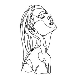 Continuous line, drawing of set faces and hairstyle, fashion concept, woman beauty minimalist, vector illustration