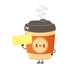 Cute funny cup of coffee poster character. Vector hand drawn cartoon kawaii character illustration. Isolated white background. Cup of coffee poster