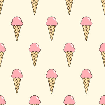 Seamless vector pattern with abstract ice cream cone. 90s and y2k vibes funky dessert background. Vintage nostalgia texture for design and print