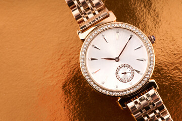 classic chronograph wristwatch. Swiss golden wristwatch. luxury fashion watch stainless steel...