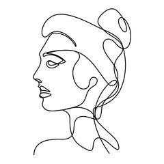 Continuous line, drawing of set faces and hairstyle, fashion concept, woman beauty minimalist, vector